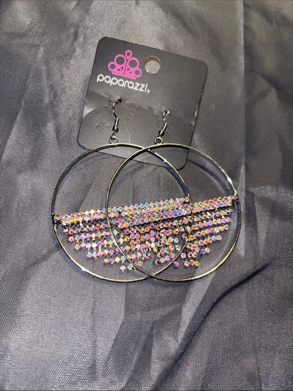 paparazzi Sparkling Iridescent Multi-Color Hoop Fringe Earrings